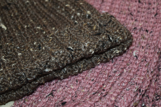 Colour Pop Cozy Scarf & Beanie Set (Brown and Pink)