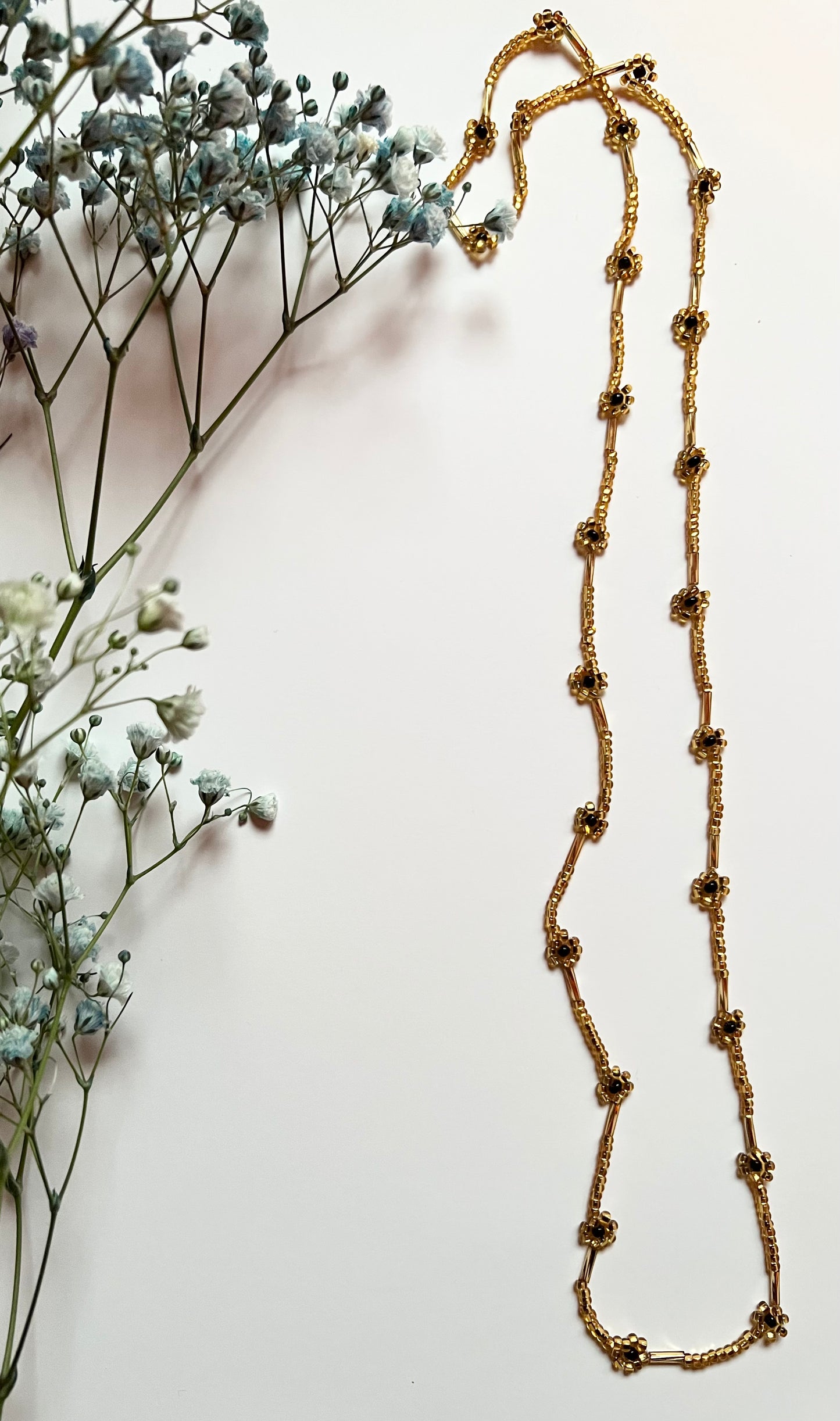 Gold & Black Dainty Floral Necklace