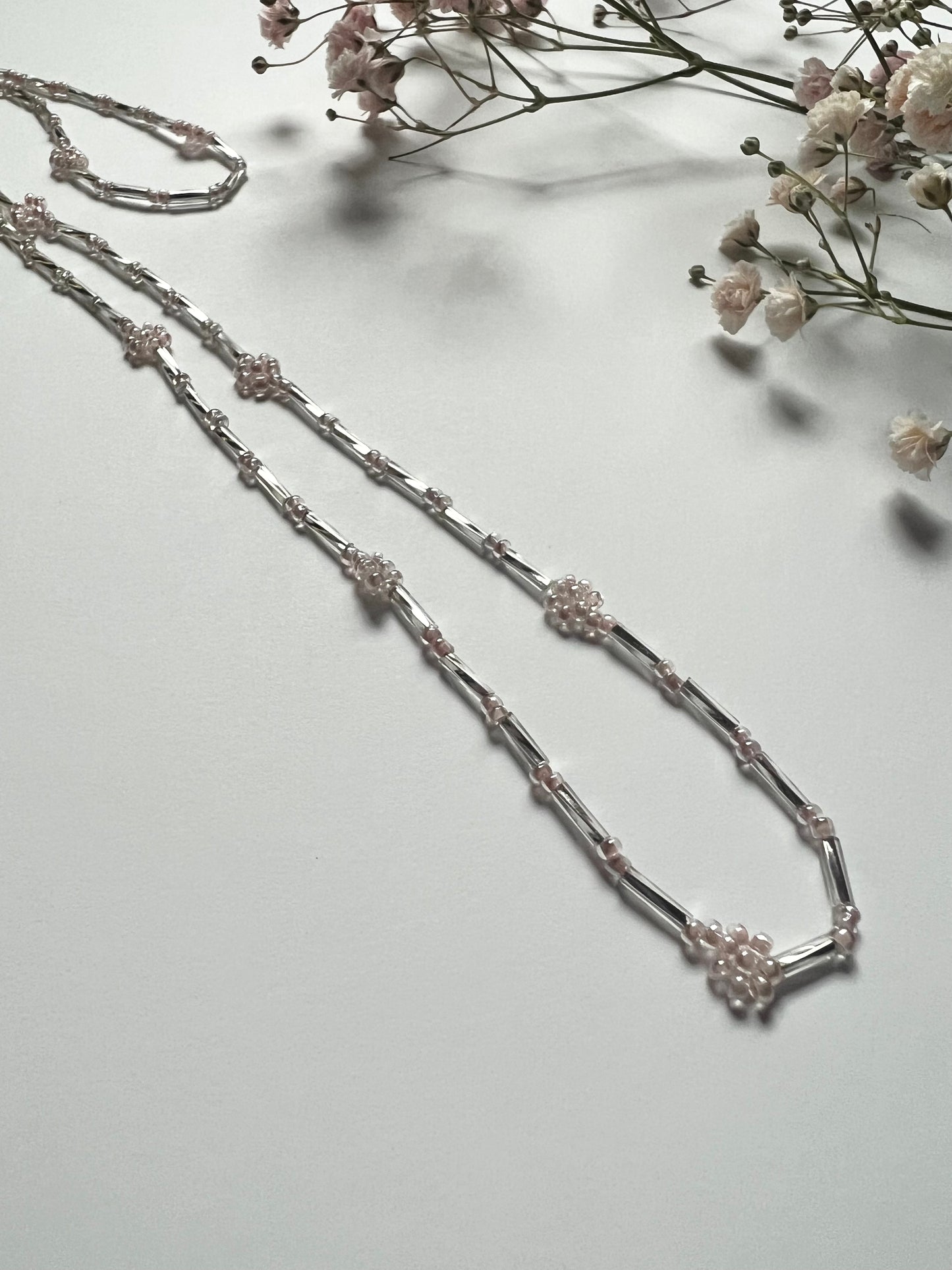 Pink & Silver Dainty Flower Necklace