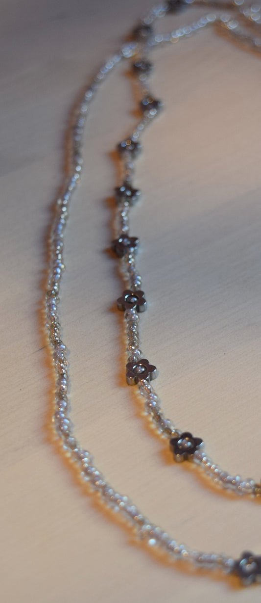 Shimmery Flowers Necklace Duo