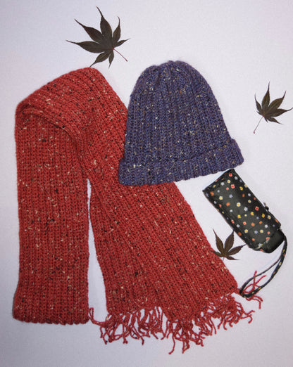 colour pop cozy scarf and beanie set (purple and red)