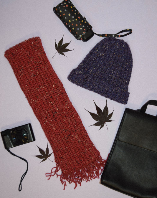 colour pop cozy scarf and beanie set (purple and red)