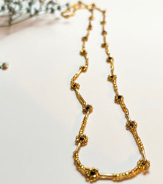 gold & black dainty floral necklace