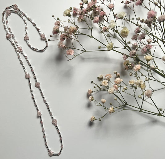 Pink & Silver Dainty Flower Necklace