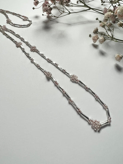 Pink & Silver Dainty Flower Necklace